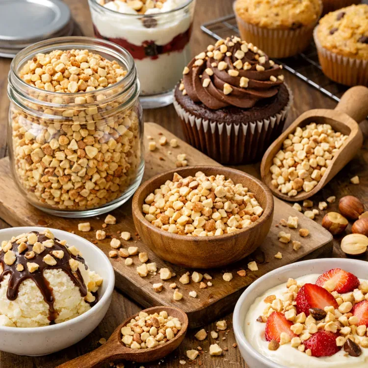 Diced hazelnuts for retail toppings illustration