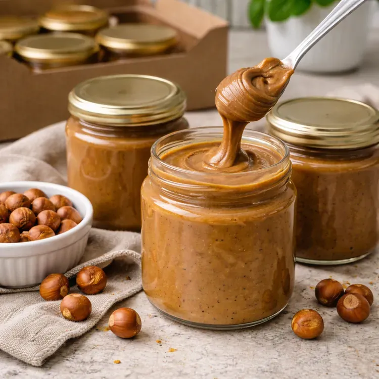 Hazelnut paste in small jars illustration