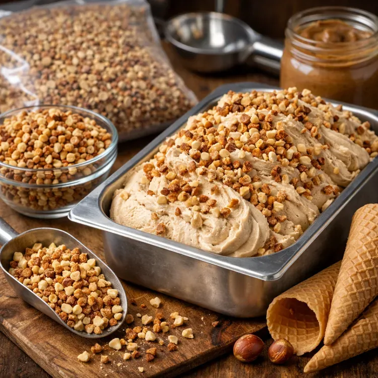 Roasted diced toppings for gelato illustration